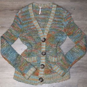Free People Sz XS Chunky Knit Multi Color Cardigan